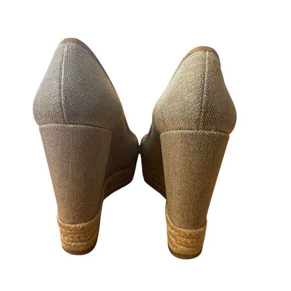 Tory Burch Majorca Linen Open Toe Wedge Heel Size 37 - Picture 4 of 11